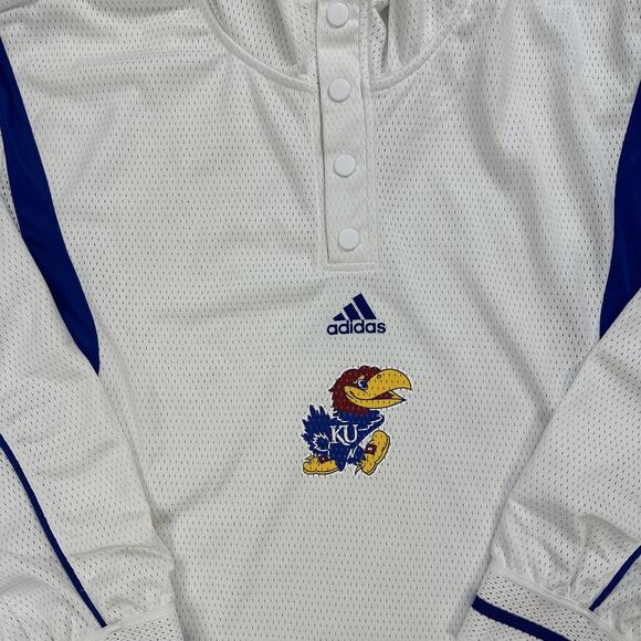 Kansas Jayhawks PE Basketball Shooting Shirt Mens Medium White Adidas Team Issue - Picture 3 of 12